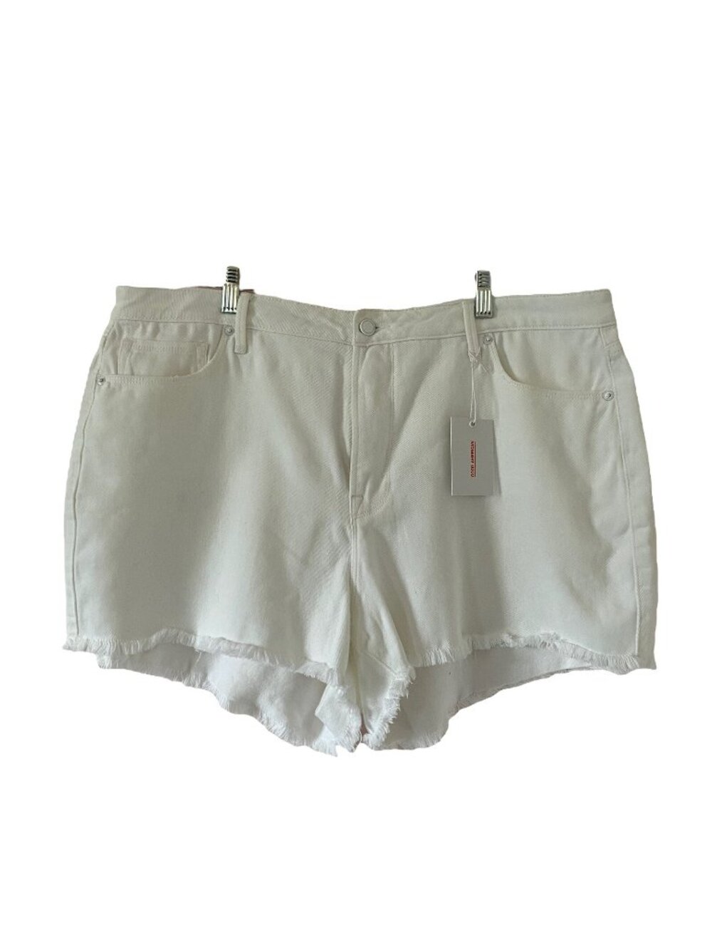 Good American 18 Bombshell High Waist Cutoff Shorts Distressed White Plus NWT